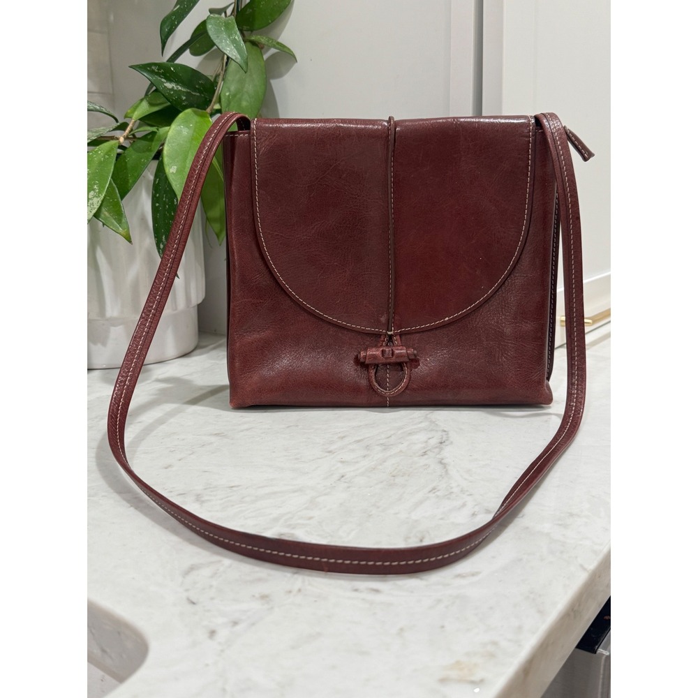 Vintage Genuine Leather Crossbody Bag Small Burgundy Organizer Flap Boho Style